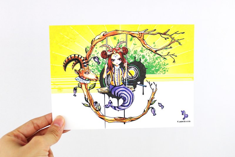 Zodiac Sign - Capricorn / Illustration Postcard - การ์ด/โปสการ์ด - กระดาษ สีเหลือง