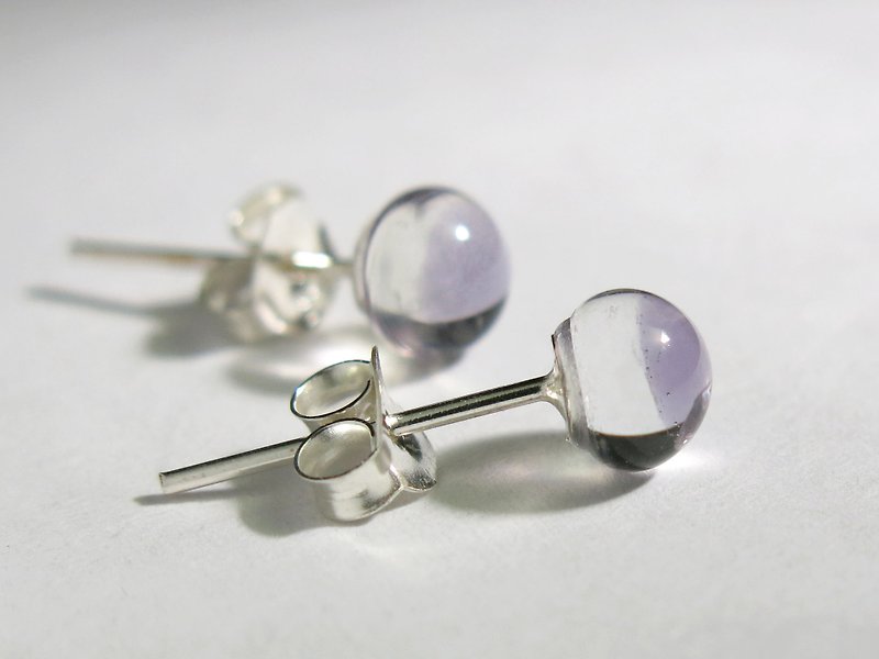 漾琉璃純銀耳環 / 透明紫水晶(耳針、耳夾) - 耳環/耳夾 - 玻璃 紫色