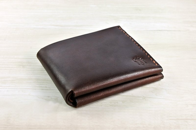 MICO Sew short leather bag Silver/ short clip / wallet / Choi cloth (focus light tea and tea) - กระเป๋าสตางค์ - หนังแท้ สีนำ้ตาล