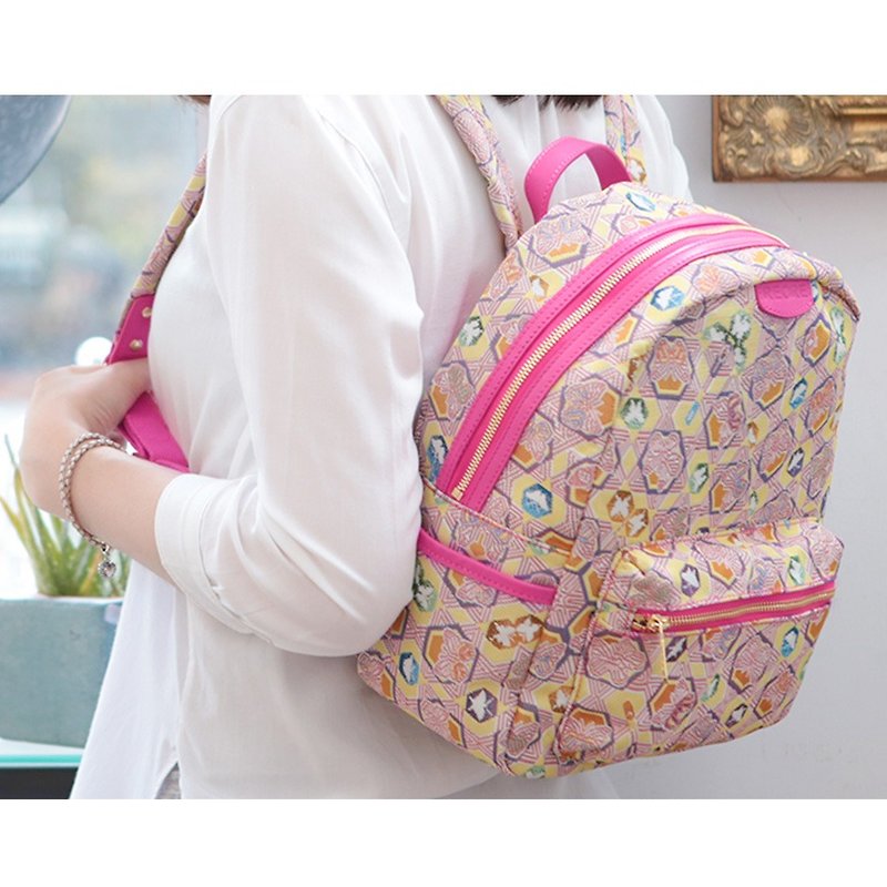 Handmade Backpack Bag  /  Jacquard Weave / Water Repellent - Backpacks - Other Materials Pink