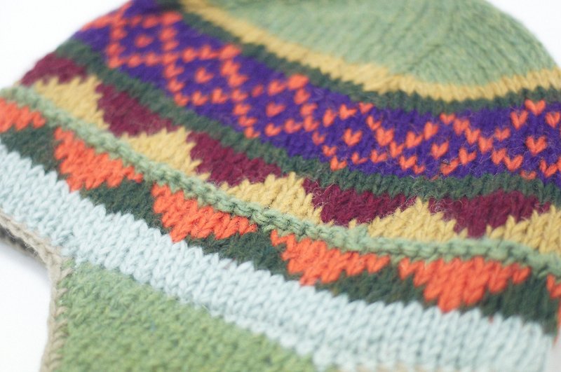 Valentine handmade knitted pure wool hat / manual bristles caps / flight caps / knitting caps / wool cap - Eastern Europe geometric pattern (a handmade limited edition) - หมวก - วัสดุอื่นๆ หลากหลายสี