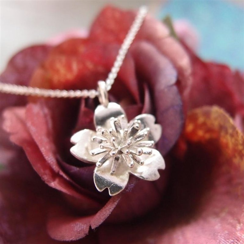 Cherry blossom sterling silver necklace - Necklaces - Other Metals 
