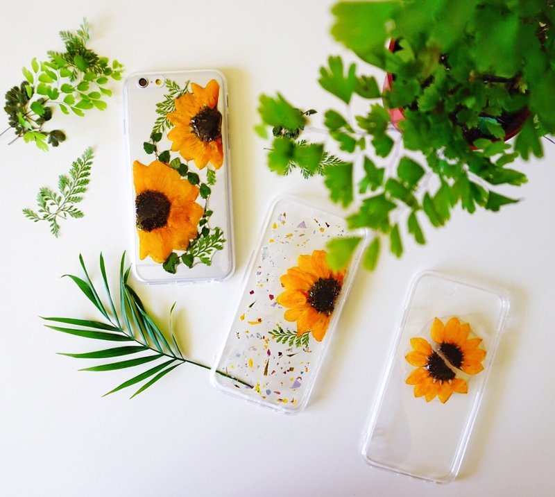 太陽花的姿態// 植物標本 押花手機殼 iphone 5/5s/SE/6/6s/6 plus/6s plus/7/7plus/Samsung S4/S5/S6/S6Edge/S7/S7Edge/Note3/Note4/Note5 - 手機殼/手機套 - 矽膠 白色