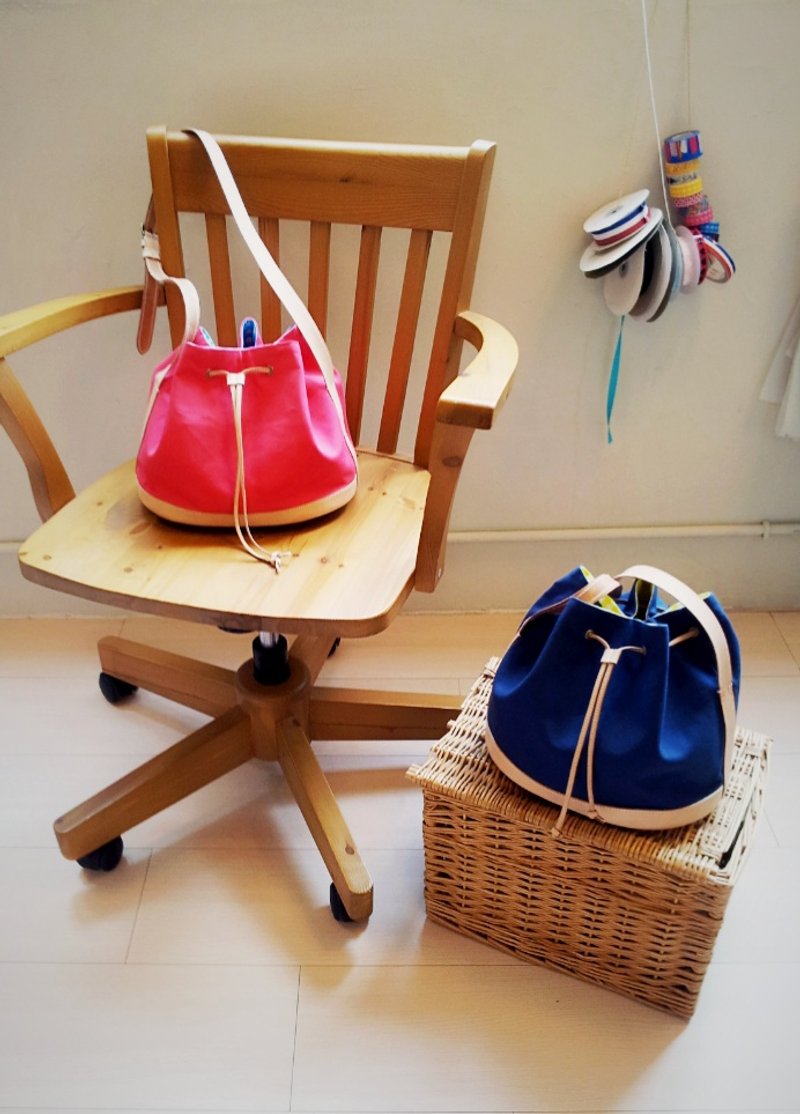 canvas leather series - bucket bag / 帆布皮革系列－水桶包 - 側背包/斜背包 - 真皮 粉紅色