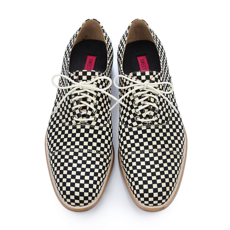 Wonderland M1124A Chessboard leather oxford shoes - Men's Oxford Shoes - Cotton & Hemp White