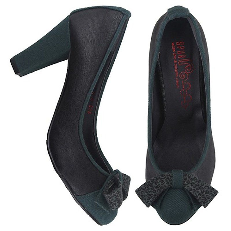 【韓國潮流】SPUR 雙層蝴蝶結高跟鞋 EF8049 BLACK - 高踭鞋 - 人造皮革 黑色