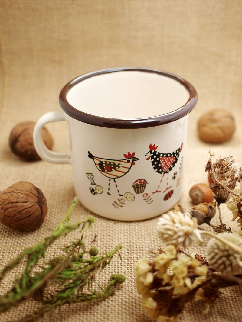 波蘭 SILESIA RYBNIK 琺瑯杯 米白小雞 - 茶壺/茶杯/茶具 - 琺瑯 多色