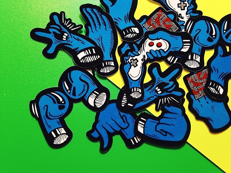 Little hand has play / sticker (set of three) - สติกเกอร์ - วัสดุกันนำ้ สีน้ำเงิน