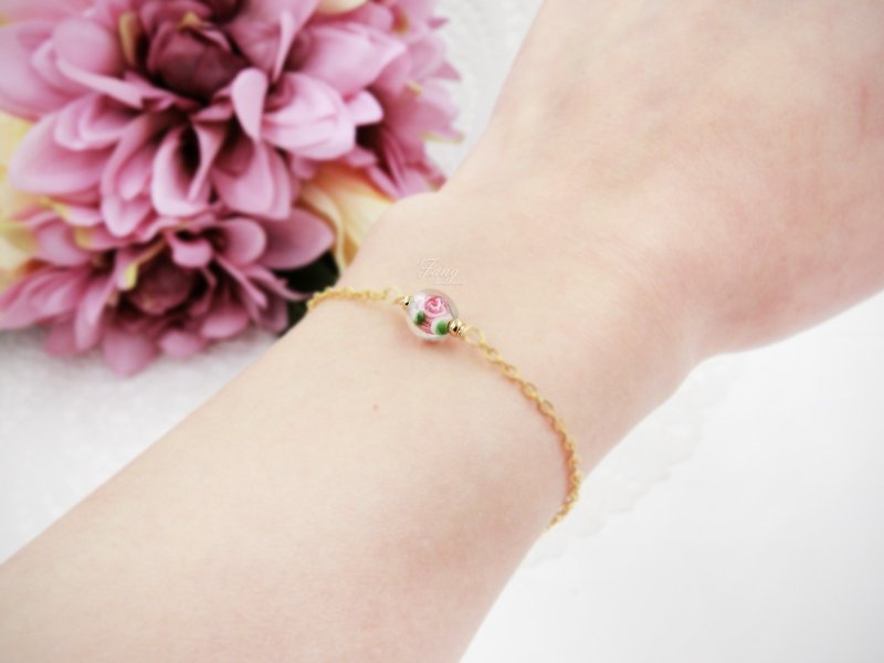 ❖Fang❖ [dot] crystal glass Little Rose / Cool white bracelet - Bracelets - Gemstone White