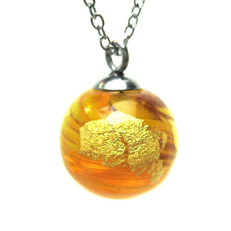 星球系列 金星  琉璃珠項鍊 - 鎖骨鍊 - 玻璃 橘色