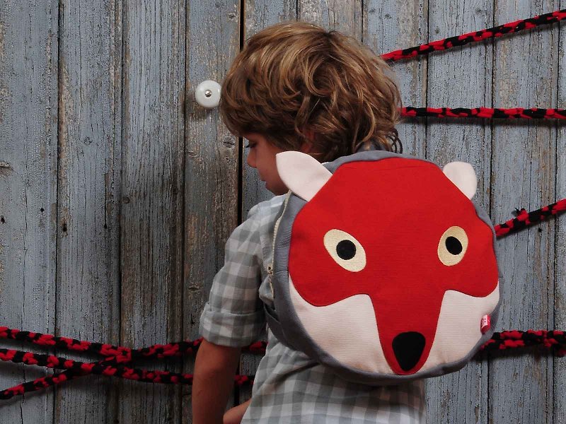 ★ ★ gift of choice Netherlands esthex 100% cotton handmade embroidery Creative Kids backpack - Murray small fox - อื่นๆ - งานปัก สีเทา