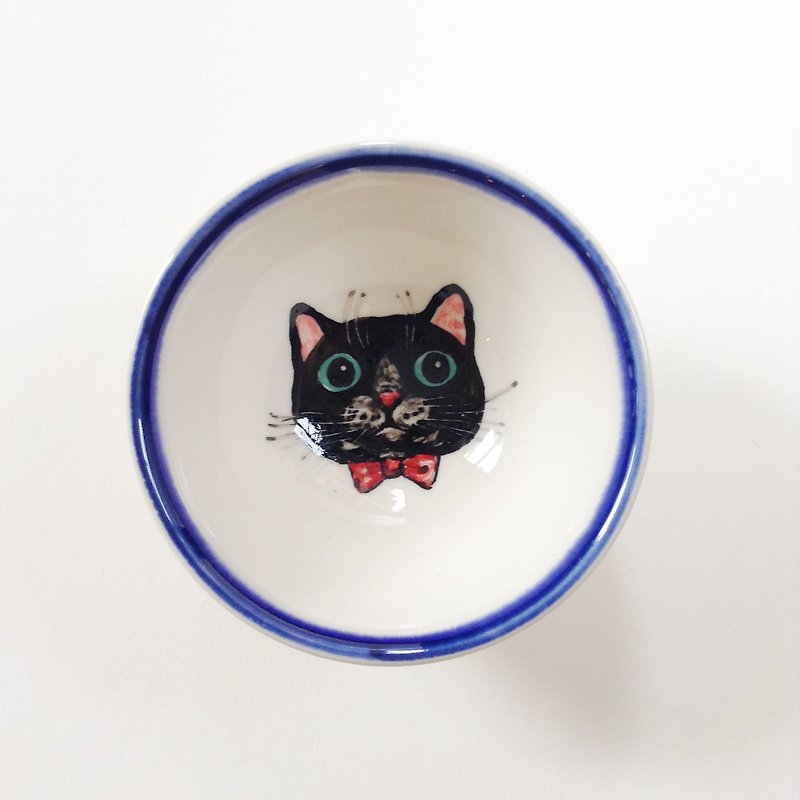 手繪小茶杯-黑貓有個紅鼻子 - 茶壺/茶杯/茶具 - 其他材質 黑色