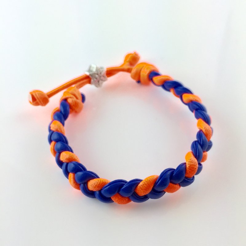 「藍橘雙色麻花仿皮繩」 - 手鍊/手環 - 真皮 多色