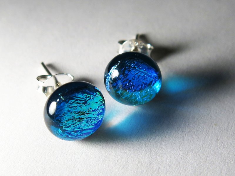 Jewelry glazed sterling silver earrings/Z4 (ear pins, Clip-On) - Earrings & Clip-ons - Glass Blue