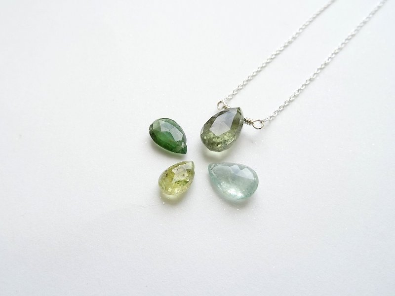 ::輕珠寶:: 單顆水滴切面 Tourmaline 碧璽純銀裸感項鍊 / 鎖骨鍊 (淺橄欖綠) - 項鍊 - 寶石 綠色