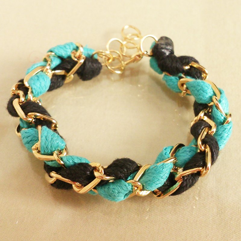 ～Fairy Tale～Double Circle Color Wax Rope Bracelet～Starry Sky by Swan Lake～ Teal+Black - Bracelets - Other Metals Multicolor