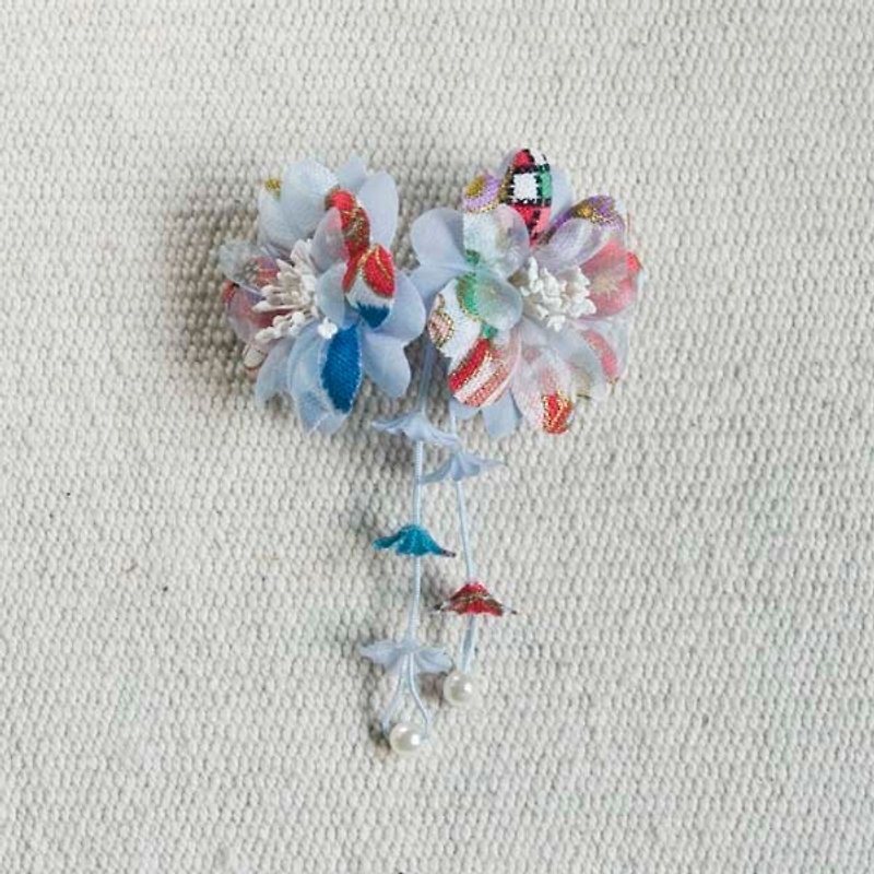 Cherry Blossom, Double Flower Celebration, Small Side Clip, Hair Clip, Styling Hair Accessories-Blue - Hair Accessories - Other Materials Blue