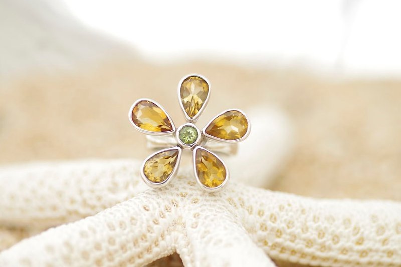 Flower ring Citrine and Peridot - General Rings - Gemstone Yellow