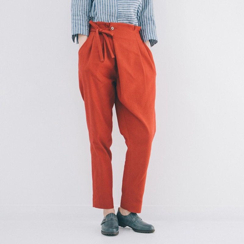 Xu Xu children ♪ classic asymmetric shape strap pants - brick red - กางเกงขายาว - วัสดุอื่นๆ สีแดง