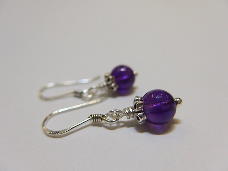 Purple Drunk-Natural Amethyst 925 Sterling Silver Earrings Hong Kong Design - Earrings & Clip-ons - Gemstone Purple