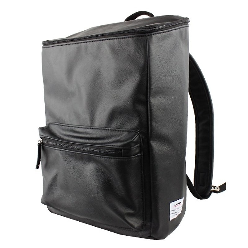 AMINAH-Black square leather back[am-0227-III] - Backpacks - Faux Leather Black