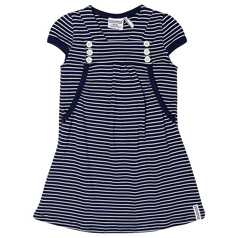 [Nordic children's clothing] Swedish organic cotton navy blue dress 1 to 8 years old blue and white - Kids' Dresses - Cotton & Hemp Blue