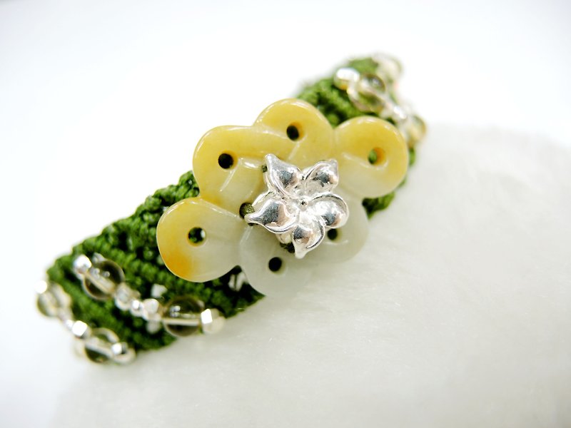 "Auspicious auspicious" Chinese style classical jade jade hand-woven bracelet - สร้อยข้อมือ - เครื่องเพชรพลอย หลากหลายสี
