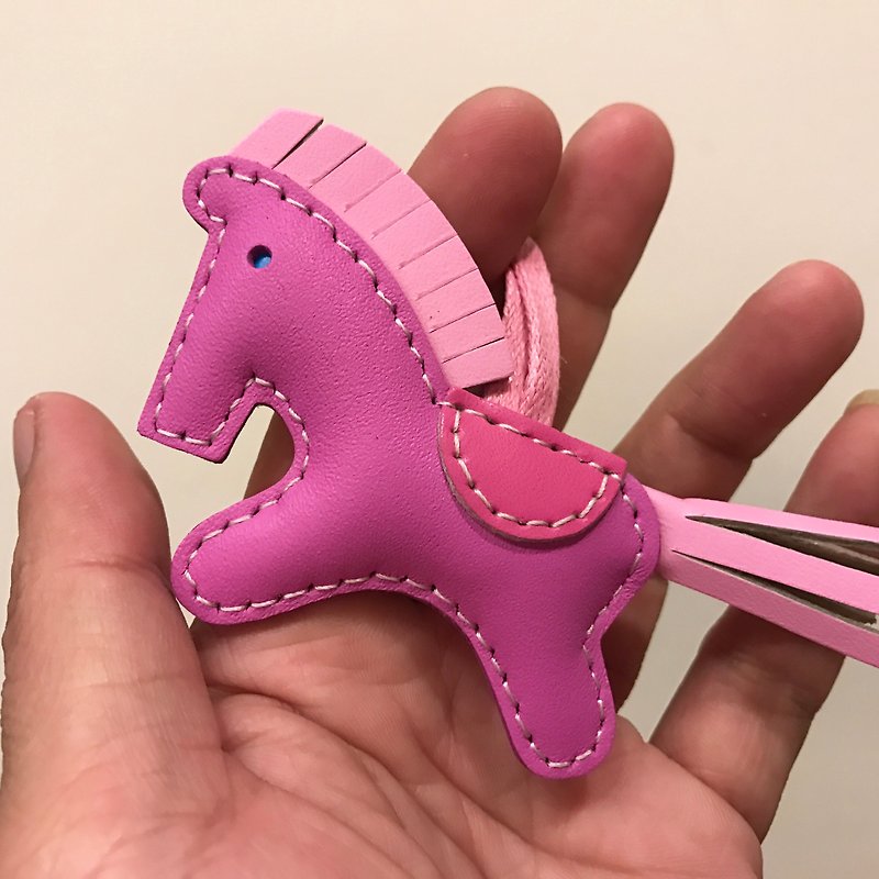 {Leatherprince handmade leather} Taiwan MIT deep pink cute pony handmade sewing leather strap / beon the cowhide horse charm in Hot pink (small size / - Keychains - Genuine Leather Pink