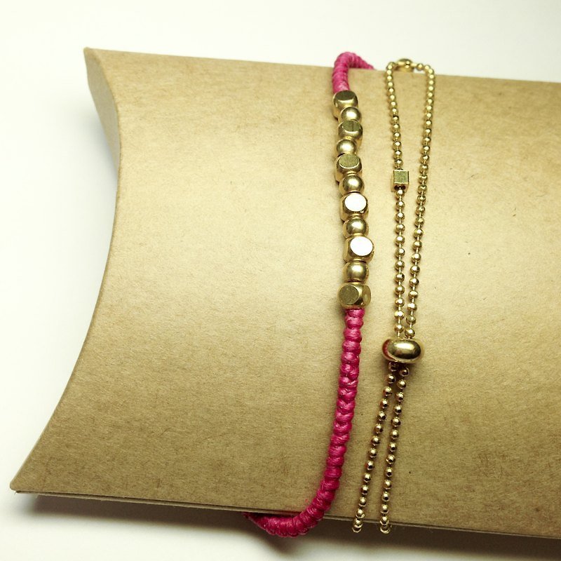Shiny Girl Mix series ◆ Sugar Nok ◆ hand-woven Wax wire bracelet Bronze - Bracelets - Waterproof Material Pink