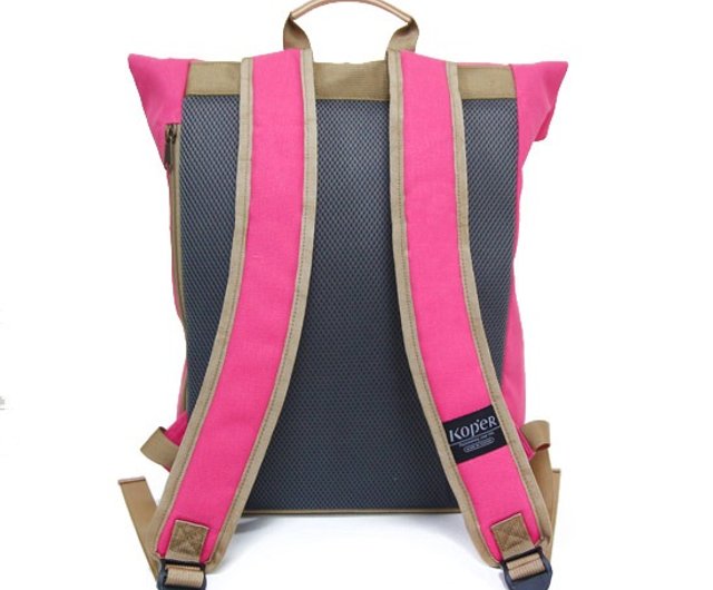 Unflat Sail] Retro Double Buckle Backpack/Canvas - Peach Red (Made