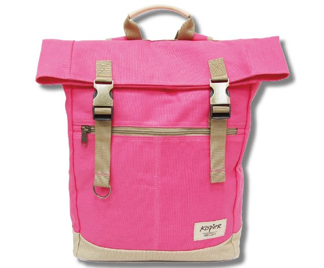 Unflat Sail] Retro Double Buckle Backpack/Canvas - Peach Red (Made