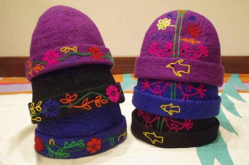 ✿Saibaba ethnique // 自創品牌"ONE LINE WORK"系列 --- 羊毛氈生命樹帽子✿ - Hats & Caps - Wool Multicolor