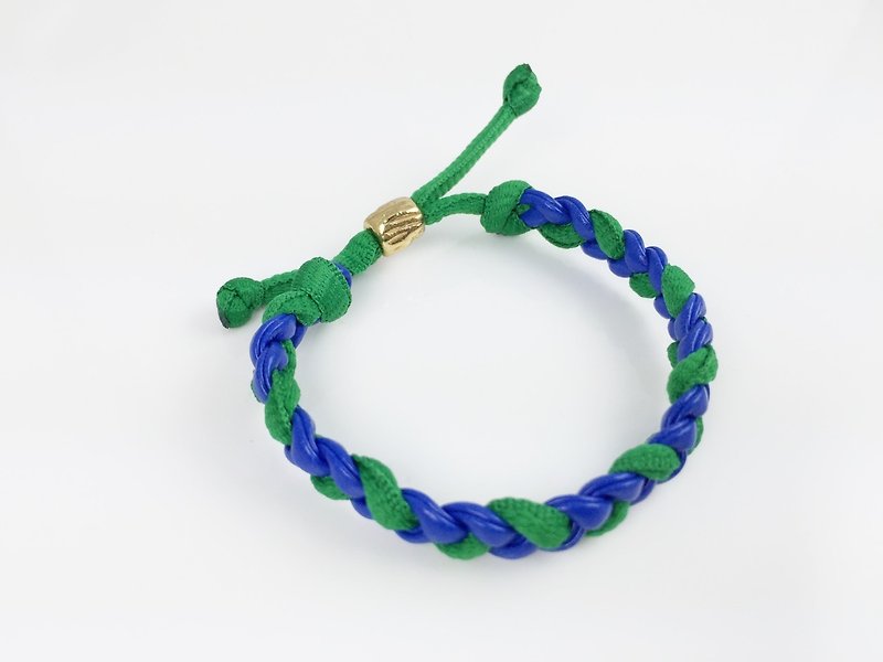 Blue-green color - imitation leather cord woven - Bracelets - Genuine Leather Green