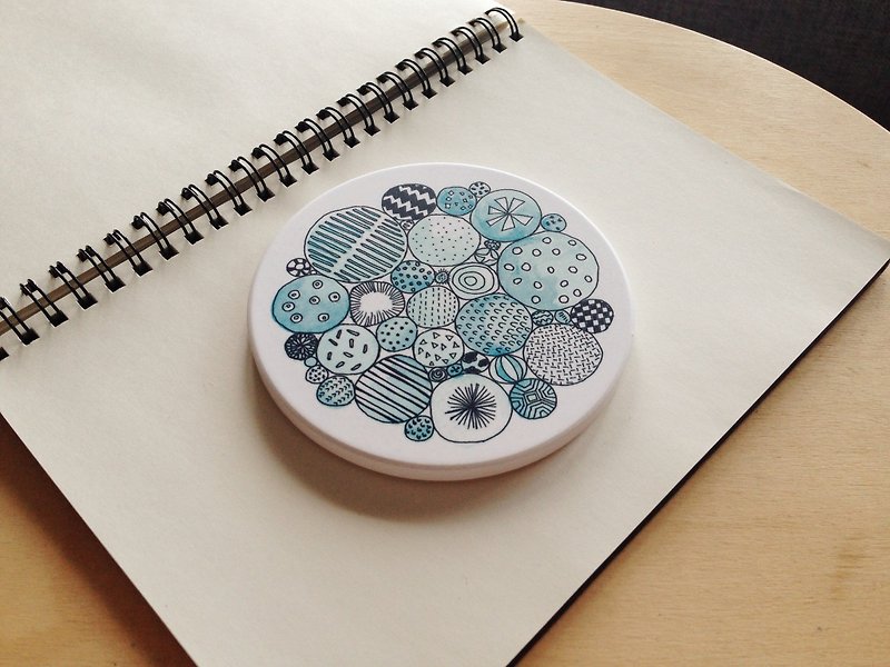 White Thick Porcelain illustrated print Drink Coaster - Mushroom - Coasters - Other Materials Blue