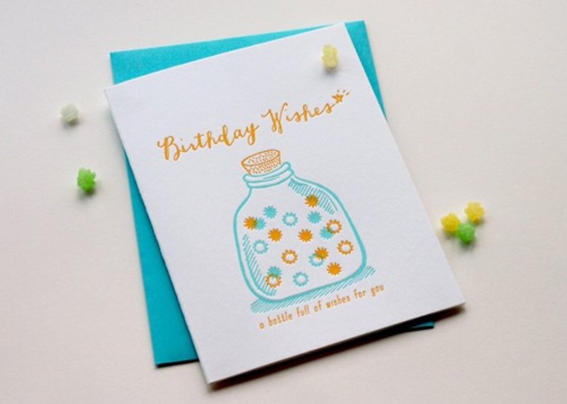 誕生日の願い - 活版バースデーカード - スターのボトル - カード・はがき - 紙 