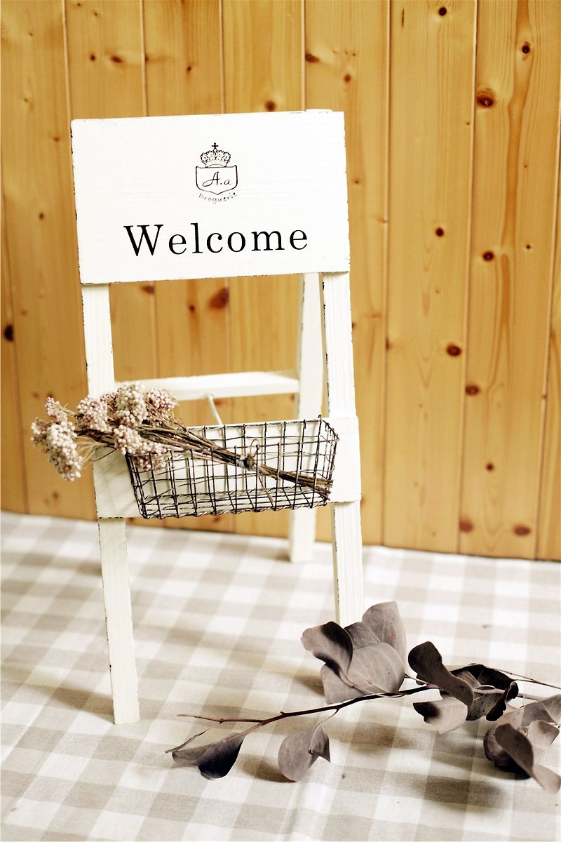 [Good day] grocery grocery wind fetish flower frame Welcome - Items for Display - Wood White