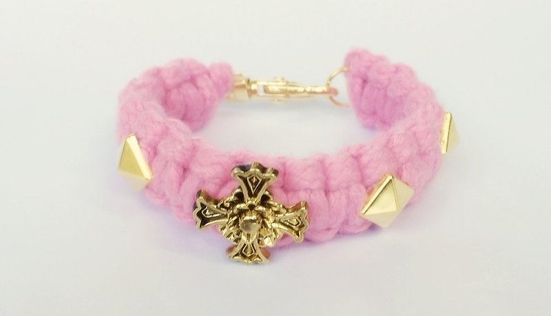 Cross d nail pink wild rose braid - Bracelets - Cotton & Hemp Pink