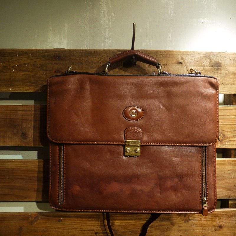 夕卡 Shika // Vintage bag CID 經典野牛皮公事包 義大利手工製 {A3-026} - 公事包 - 其他材質 咖啡色