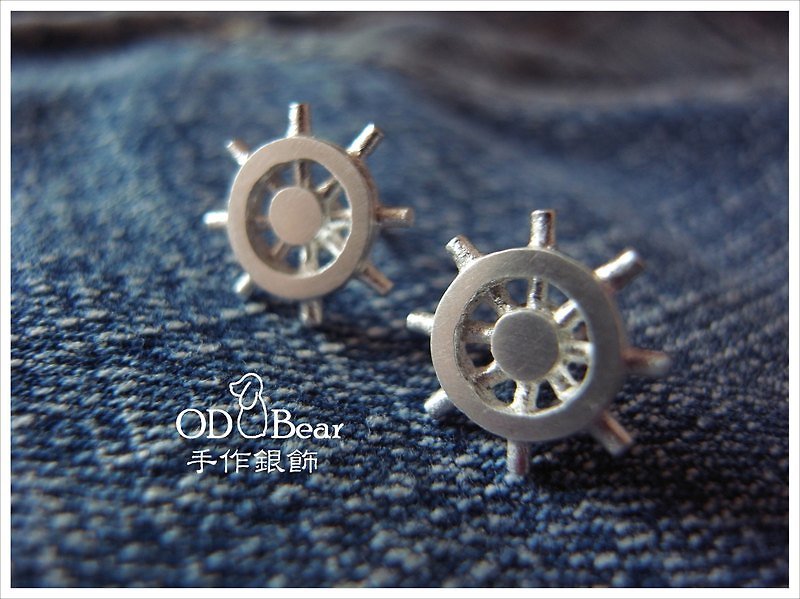 船舵-純銀耳環 - Earrings & Clip-ons - Other Metals Blue