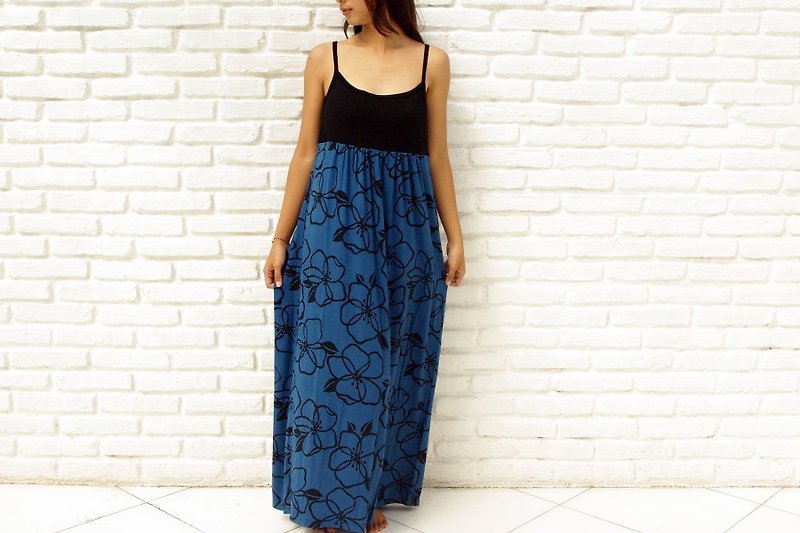 Hibiscus camisole stretch long dress <navy> - One Piece Dresses - Other Materials Blue