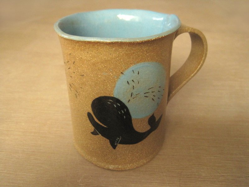 DoDo Handmade Whispers. Animal Silhouette Series-Whale & Bird Dialogue Cup (Sky Blue) - Cups - Pottery Blue