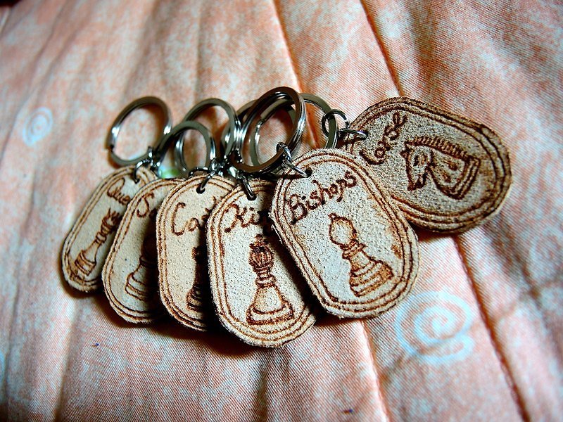 Dog tag style chess rings (bishops, knights) - Charms - Genuine Leather Brown