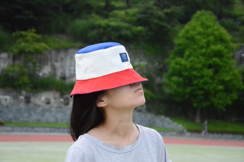 ::Bangstree:: Colorful canvas bucket hat-blue+white+red