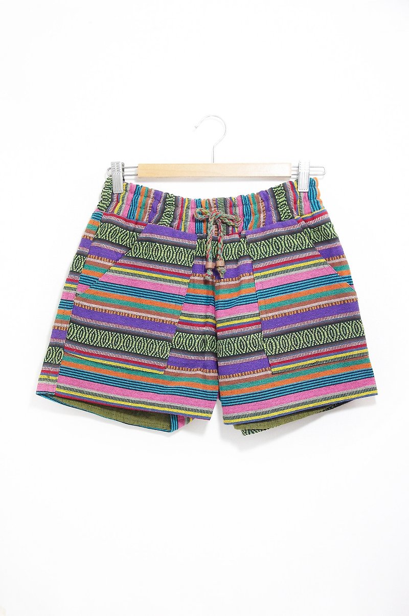 Stitching cotton knit shorts - colorful national totem tone (Limited one) - Women's Shorts - Paper Multicolor