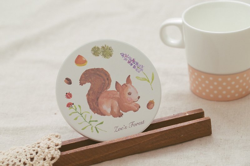 Zoe's forest squirrel ceramic coaster-graduation gift - ที่รองแก้ว - วัสดุอื่นๆ สีนำ้ตาล