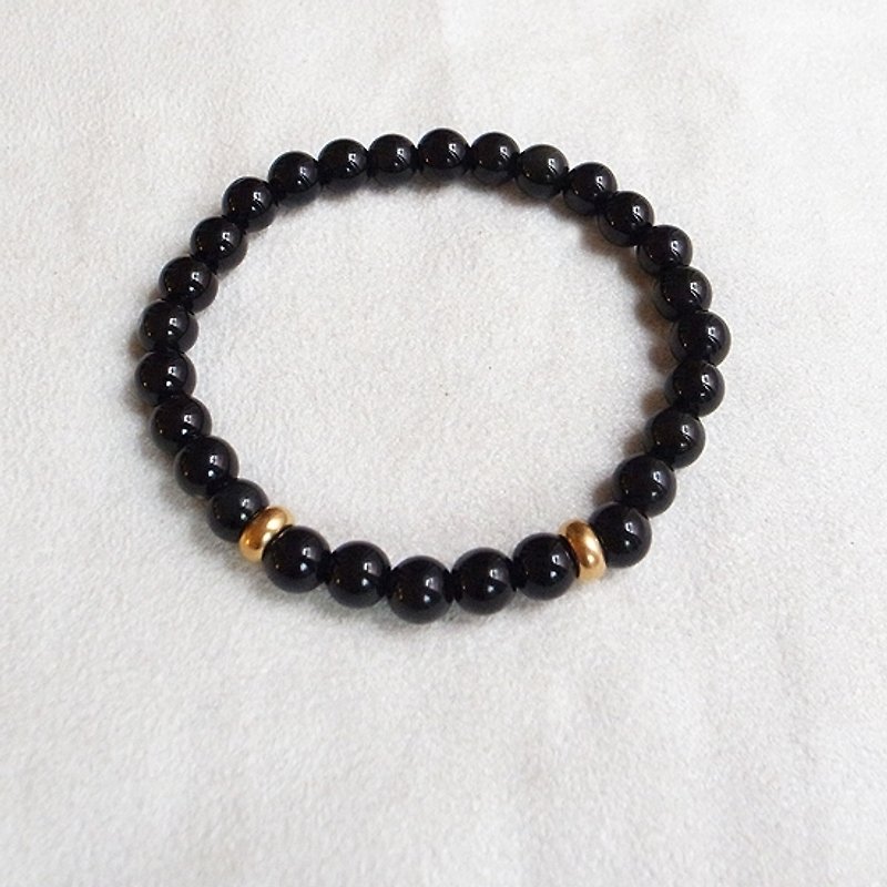 ☽ Qi Xi hand for ☽ [07271] obsidian bracelet with Bronze beads - สร้อยข้อมือ - วัสดุอื่นๆ สีดำ
