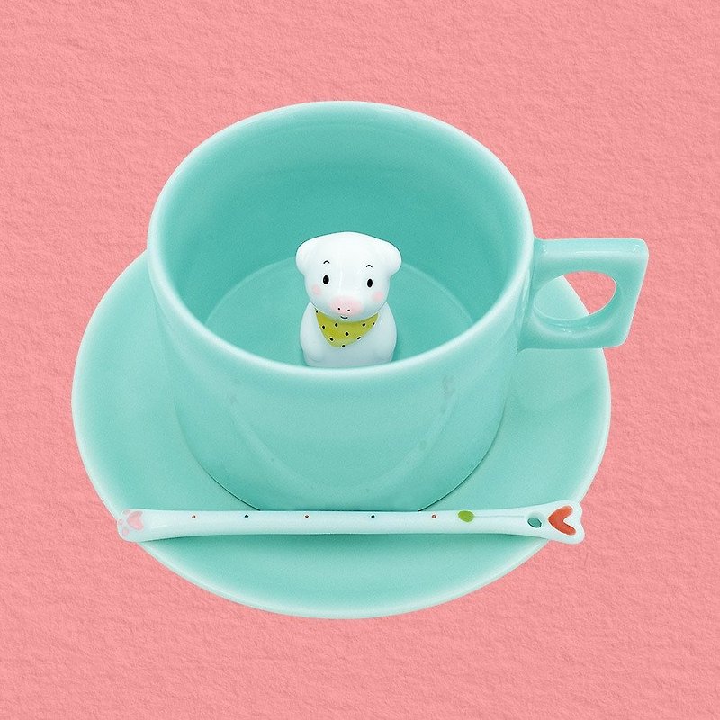 Three shallow ceramics | original pig baby coffee cup creative gift birthday gift ceramic zodiac special cup - แก้วมัค/แก้วกาแฟ - วัสดุอื่นๆ สีเขียว