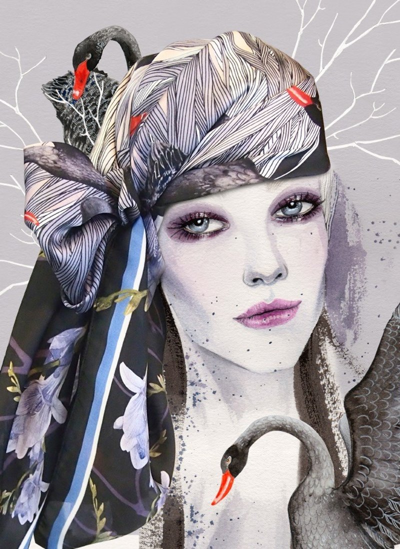 [Me&A Cup of Hot Chocolate] The Black Swan/ 黑天鵝 - 絲巾 - 絲．絹 多色