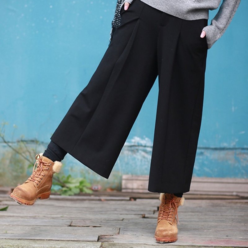 Anne Miss Chen Yuanchuang black wide leg pants casual pants pantyhose new solid color vintage loose tide - Women's Pants - Cotton & Hemp Black