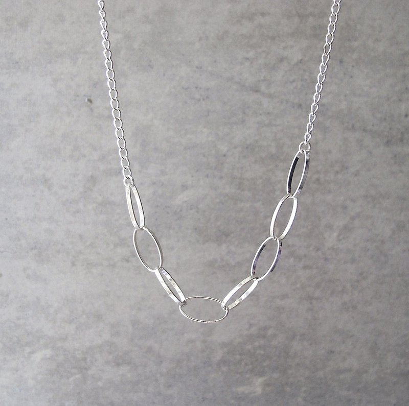 Stitching Necklace - Tube-shaped Oval Chain - 20吋 925 Sterling Silver Long Necklace - Long Necklaces - Sterling Silver Silver